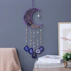 Amethyst rainbow dream catcher handmade wind chime pendant natural agate crystal gravel gemstone dream catcher tree of life