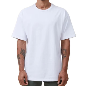 Camiseta de manga corta con cuello redondo para hombre de alto peso blanco puro, camiseta de manga corta con estampado DIY personalizado de peso pesado para hombre - Product Image 1