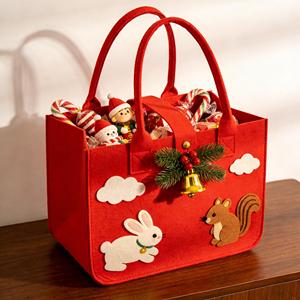 Custom <b>Christmas</b> Felt Tote <b>Bag</b> Cute Cartoon Design Reusable <b>Large</b> Capacity for Holiday Party Candy Storage Kids <b>Gift</b> Wrapping - Product Image 1