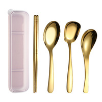 Ensemble de couverts portables en acier inoxydable 304 pour enfants, deux pièces, cuillère et baguettes, finition miroir, emballage en boîte transparente