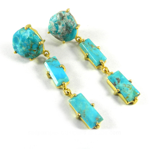New Arrival Handmade Dangle <b>Earrings</b> Syn. Blue <b>Turquoise</b> & Gold Plated Trendy Wedding Party Gift Wholesale Price - Product Image 1