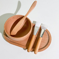 Petit bol de maquillage de beauté en bambou biologique naturel Mini bol de mélange cosmétique biologique avec ensemble de spatule plate pour pots en bambou en bois