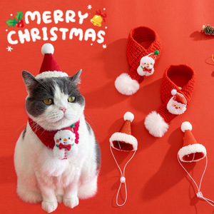 Zoyi Haustier Weihnachts-Strickschal Handgestricktes Halsaccessoire für Katzen Festliche Weihnachtskostüm-Mützen für Welpen - Product Image 1