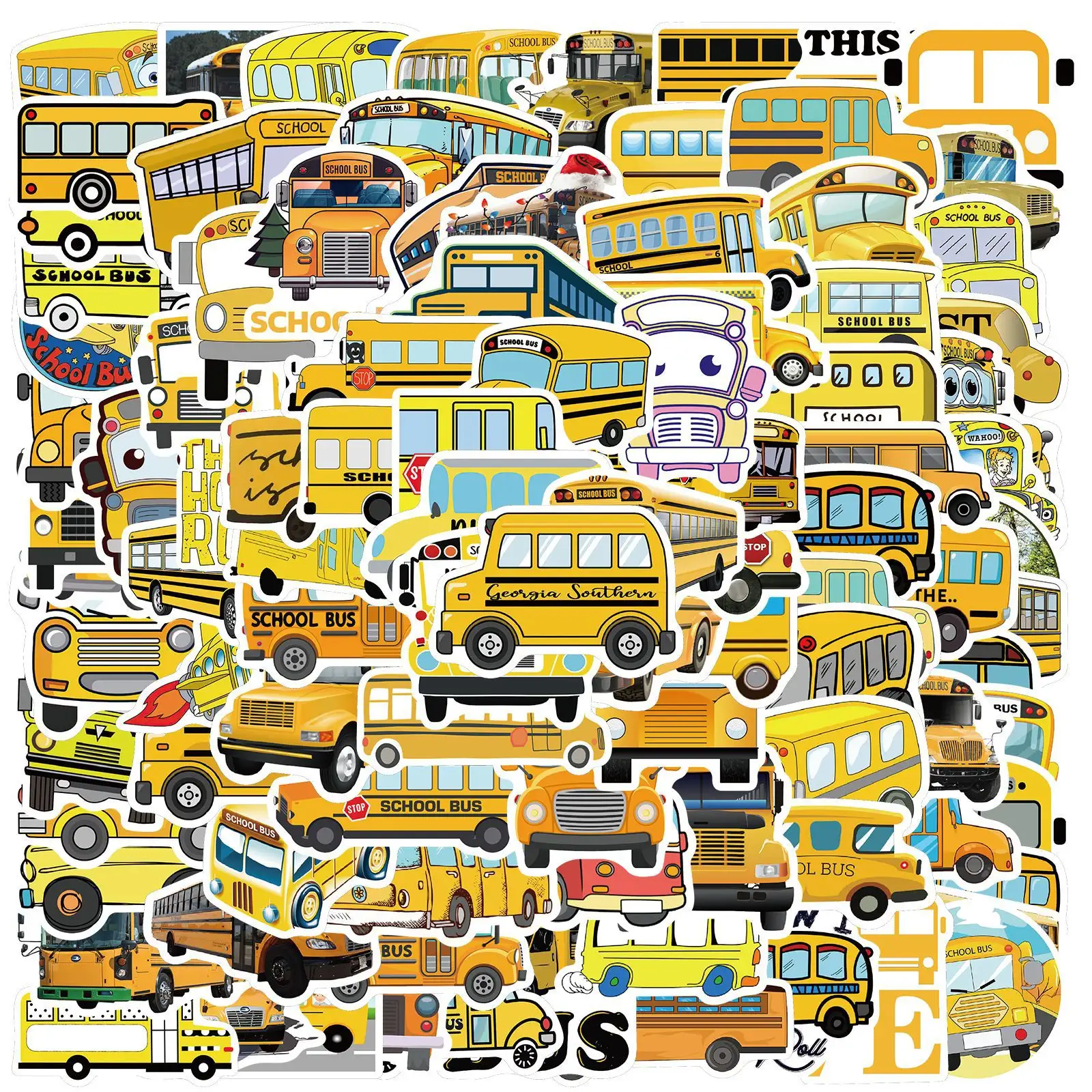 100Pcs Cartoon School Bus Graffiti Stickers Decorative Label For Luggage Laptop Motorcycle Notebook Helmet Waterproof Sticker
