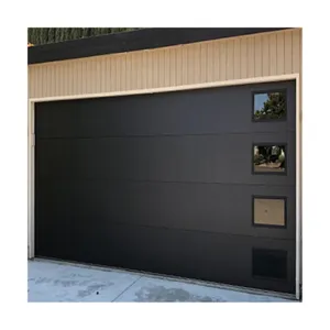 Design moderno nero 10x8 porta del garage per la casa porte elettriche per garage con finestra in vetro