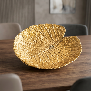 Assiette décorative en forme de feuille dorée, en métal fait main, motif végétal, style glamour - Product Image 4