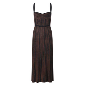 2026 Summer New Arrival Lady Colorblock Striped Wear Knits Sexy <strong>Slips</strong> <strong>Long</strong> Dress Women - Product Image 3