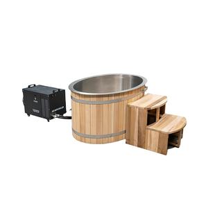 Baignoire <span class=keywords><strong>en</strong></span> <span class=keywords><strong>bois</strong></span> d'extérieur Smartmak, baril rond <span class=keywords><strong>en</strong></span> cèdre rouge, baignoire froide avec refroidisseur - Product Image 1