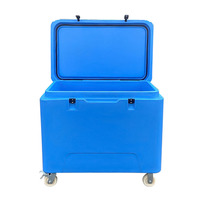 Bac à poisson isotherme à double paroi en LLDPE de 330 L, robuste et rotomoulé, pour le transport et le traitement du poisson, avec roues