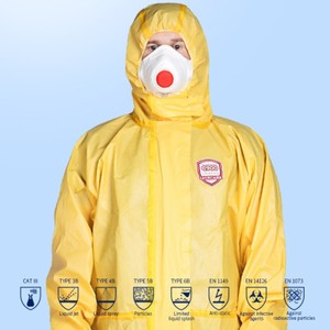 Combinaisons jetables avec fermeture éclair en PP jaune, vêtements <span class=keywords><strong>de</strong></span> travail jetables, combinaison <span class=keywords><strong>de</strong></span> protection chimique étanche au gaz - Product Image 2