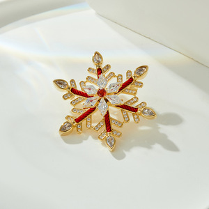 Snowflake Brooch Red String Zirconia Micro Insert Christmas Unisex Fashion Pin - Product Image 4