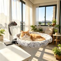Hamac pour chat PKY en peluche rayée, pliable et épaissi, avec ventouses robustes pour balcon et fenêtre, lit confortable pour chats corpulents