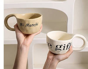 MSH Nouvelle Tendance Style INS Créativité Anglaise Personnalité Tasse en Céramique à Grande Oreille - Product Image 6