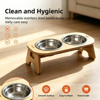 Support surélevé en bois pour gamelles antidérapant avec double gamelle en acier inoxydable pour chats et chiens de petite taille