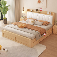 Nordisches Holz-Queensize-Bettgestell Schlafzimmermöbel Kingsize-Bett Komfortables Hochwertiges Doppelbett