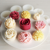 Moule en silicone DIY pour bougies parfumées aux fleurs de pivoine, plâtre, savon, décoration intérieure, outils de pâtisserie, moulages