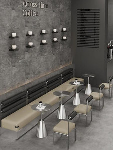 Table à manger commerciale de style industriel ensemble de chaises en acier inoxydable canapé-stand mural pour magasins de thé au lait ou restaurants - Product Image 6