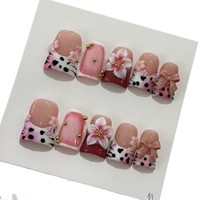 Uñas postizas de lujo transfronterizas de gran venta, con diseño tridimensional tallado, tipo pico de pato, hechas a mano, con forma de flor de tulipán