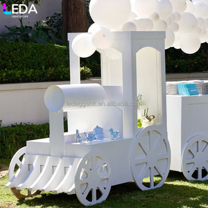 Toile de fond LEDA pour fête d'anniversaire, simple, non mobile, trois pièces, table de desserts, fond en acrylique blanc en forme de train pour mariage - Product Image 4
