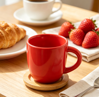 Lot de 6 tasses et mugs à expresso en céramique noire mate style nordique avec soucoupes en bois, logo personnalisé, empilables, compatibles micro-ondes, idéal pour cadeau