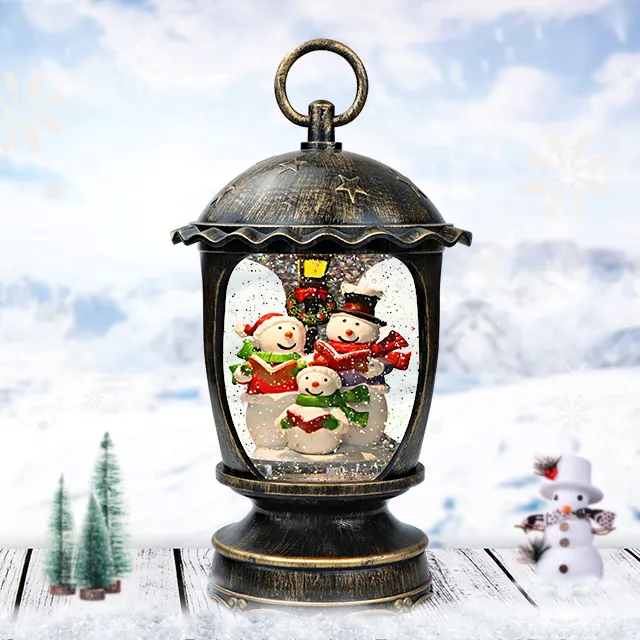 Factory Wholesale Christmas Lamps Lights Gifts Plastic Snowman Scene Christmas Water Globe Lantern