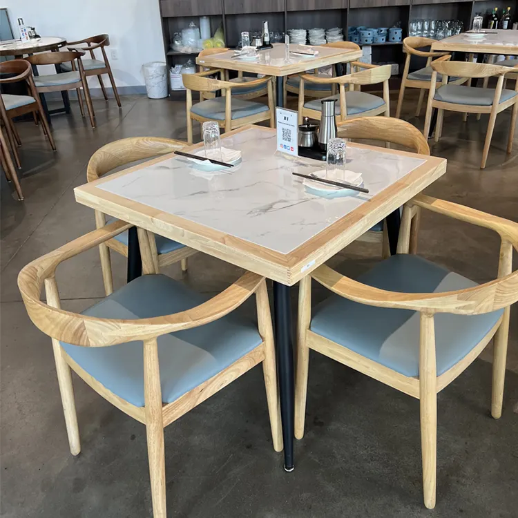 Legno corno sedia controsoffitto struttura di marmo in legno massello bordo tavolo e solido per il ristorante Ramen tavolo da pranzo mobili su misura