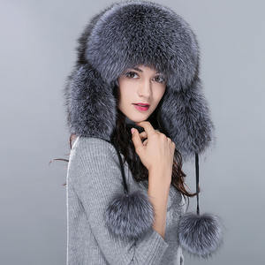 Chapeaux Chauds d'Hiver en Véritable Fourrure de Renard Entière pour Femmes et Unisexe, Bonnets en Fourrure Authentique Tricotée avec Pompons Doux - Product Image 6