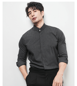 เสื้อเชิ้ตถักคุณภาพสูงสำหรับผู้ชาย ผ้าฝ้ายผสมสแปนเด็กซ์ ทรงปกติ ผิวสัมผัสนุ่ม สวมใส่สบาย แขนยาว - Product Image 6