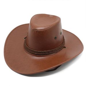 Chapeau de cowboy occidental ethnique en cuir PU unisexe, chapeau de pêche d'été pour l'extérieur, chapeau de soleil pour les voyages en plein air - Product Image 1