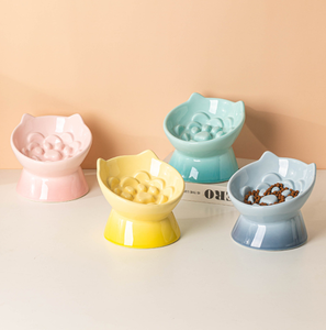 Comedero Lento para Gatos de Cerámica Color Macaron, Comedero Elevado para Gatos con Diseño de Rosa, Comedero Lento Antivómito para Gatos, Comedero Elevado para Alimentos - Product Image 2