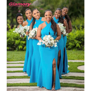 Top Selling <strong>Royal</strong> <strong>Blue</strong> <strong>Women</strong> Elegant Halter Neck Split Mermaid Style Sexy Wedding Bridal <strong>Dress</strong> - Product Image 6