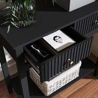 Table console en bois écologique noire à 2 tiroirs, coiffeuse avec rangement, design minimaliste pour le salon