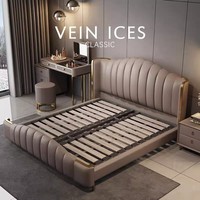Lit King-size G535 de luxe léger en cuir véritable de style italien avec cadre en bois massif et rangement pour chambre parentale haut de gamme