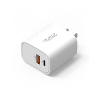 Charger Dinding Pengisi Daya Cepat Tipe C QC3.0 PD 20W USB A+C Colokan US Logo Kustom untuk IPhone17 Android Power Bank Pengisian Cepat