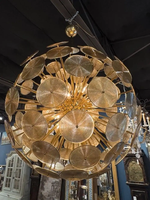 Lustre Sputnik en verre de Murano de luxe, style moderne du milieu du siècle, avec pampilles en laiton antique, pour villa, hôtel, restaurant
