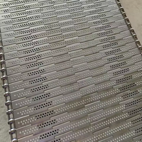 Convoyeur à bande articulée perforée horizontale en acier inoxydable sur mesure pour boucherie, avec chaîne à maillons en tôle pour bouteilles PET