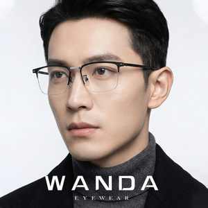 Wanda Semi Rimless Eyeglasses <b>Black</b> <b>Frame</b> Cr-39 Lenses Men Optical Glasses LF9021 - Product Image 2