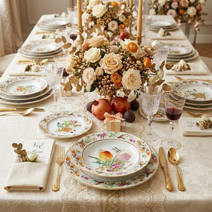 Assiettes <span class=keywords><strong>de</strong></span> Dîner en <span class=keywords><strong>Porcelaine</strong></span> Florale Royale avec Bord <span class=keywords><strong>Doré</strong></span>, Assiettes <span class=keywords><strong>de</strong></span> <span class=keywords><strong>Table</strong></span> en Céramique Exquises, Vaisselle Impériale pour Douche Nuptiale, Cadeau <span class=keywords><strong>de</strong></span> Traiteur - Product Image 5