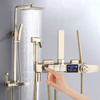 Système de douche numérique doré brossé en acier inoxydable avec pommeau de douche en laiton, ensemble de douche numérique pour salle de bain, vente en gros