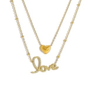 Collar de Acero Inoxidable Impermeable al por Mayor, Chapado en Oro de 18K con Colgante de Amor y Corazón para Mujer - Product Image 5