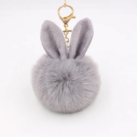 Joli porte-clés en peluche avec oreilles de lapin et boule moelleuse, pendentif pour sac