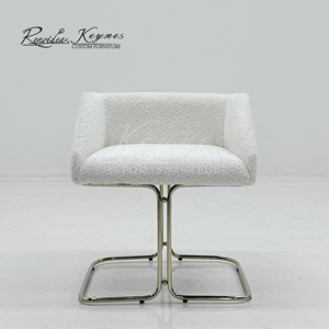 Keynes Luxury Teddy Fabric Cantilever Dining Chair White Gold Metal Frame for Hotel Cafe Commercial Use - Product Image 1