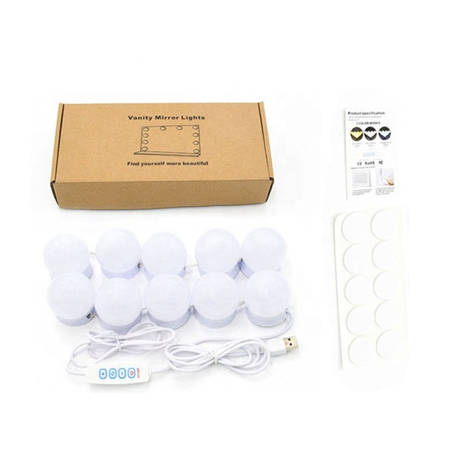 3 Modes Colors Makeup Mirror Light Led Touch Dimming Vanity Dressing Table Lamp Bulb USB 5V Make up Mirror Wall Lamp
