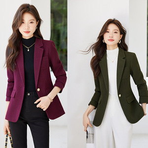 Women's Woolen Blazer Purple Military Green Navy Blue Solid Color Anti-Wrinkle Professional Office Wear - Product Image 1