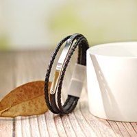 Bracelet pour homme en acier inoxydable de luxe avec perles, bijoux en cuir tressé multicouche tendance, accessoire de mode classique pour dropshipping