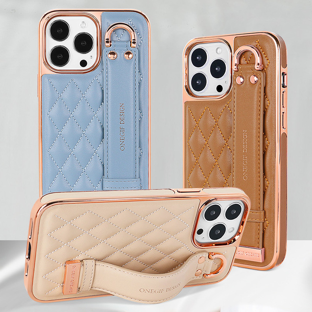 Dropshopping Wrist Band Rose Gold Electroplate Leather Phone case for iphone 14 13 12 11 Pro Max 13pro 14pro Mobile case Leather