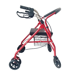 Foldable Walker <b>Rollator</b> With Seat And Basket For Elderly Mobility Assistance Red Four Wheel Model - Product Image 3