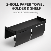 Porte-papier toilette double auto-adhésif en aluminium spatial avec étagère, noir mat, porte-rouleau de papier toilette double, porte-papier double