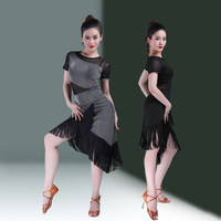 Robe de danse latine pour femmes, manches courtes, style moderne avec franges, pour performance de danse de salon, costume sexy de rumba pour adulte, ODM