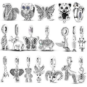 MULA 925 Ayar Gümüş Sertifikalı Hayvan Figürlü Boncuklar Yılan Baykuş Kaplan Kelebek Fil Sallanır Uçlu Orijinal Bileklik Kadınlar İçin Uygun - Product Image 1